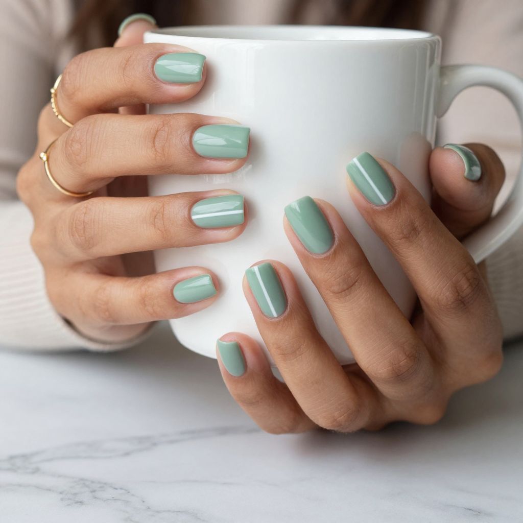 Sage Green with Thin White Stripes