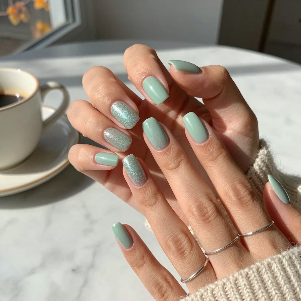 Seafoam Sage Glitter Gradient