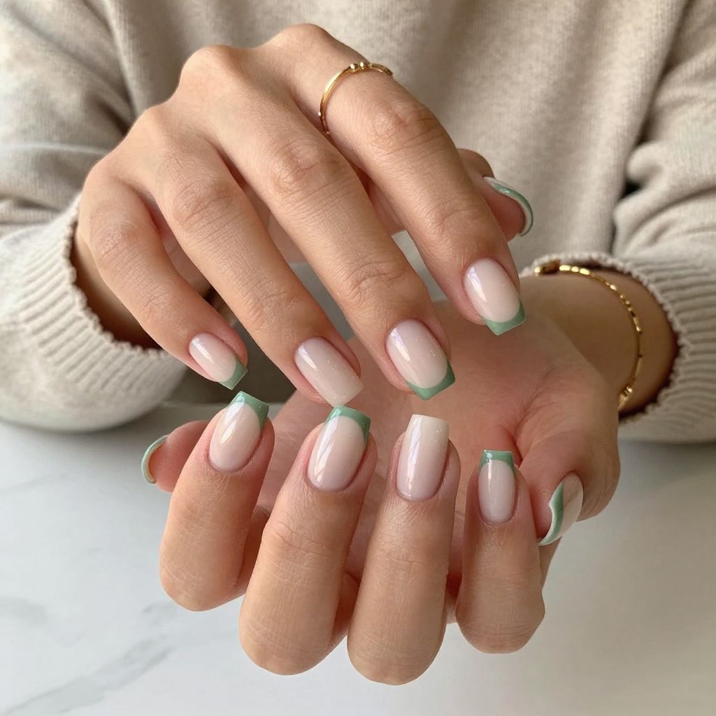 Sage Green French Tips with Nude Base