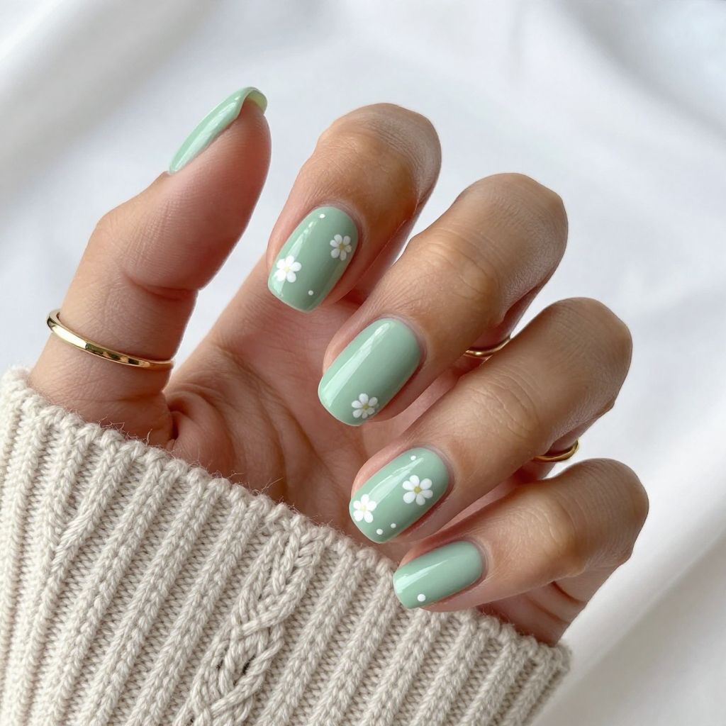 Pastel Sage with Delicate Floral Decals