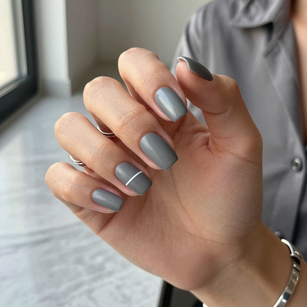 Steel Gray Minimalist Nail