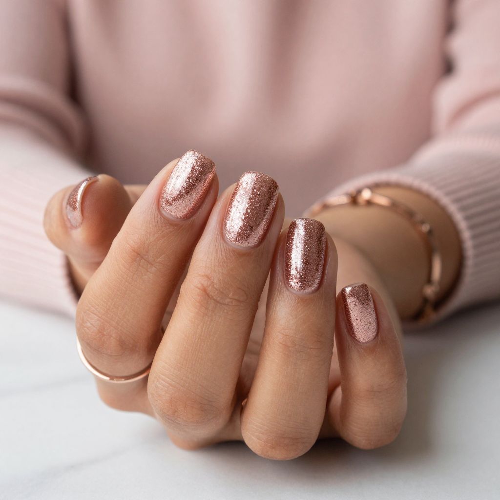 Sparkly Rose Gold Glitter Nail