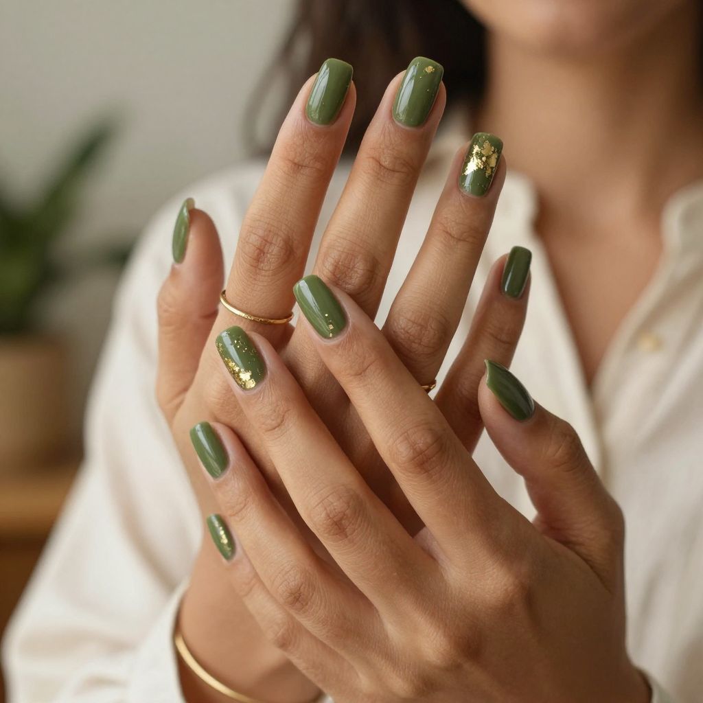 Earthy Olive Green with Gold Foil