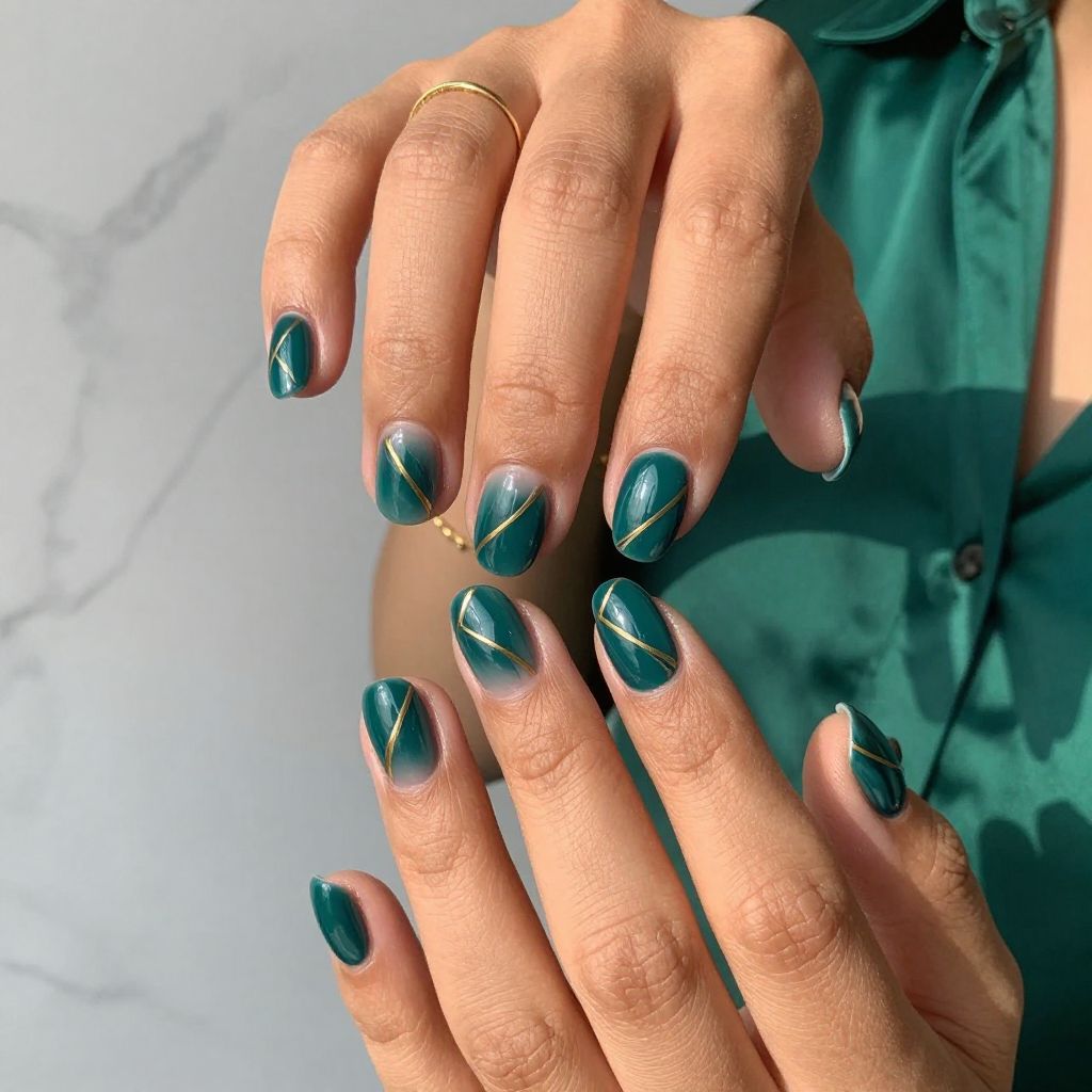 Deep Teal with Geometric Gold Lines