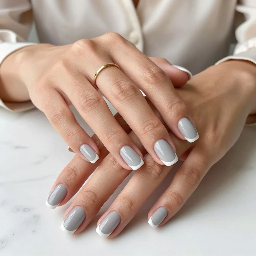 Soft Grey with White French Tips