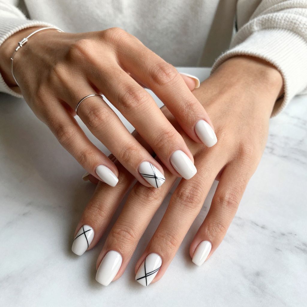 Crisp White with Minimalist Black Line Art