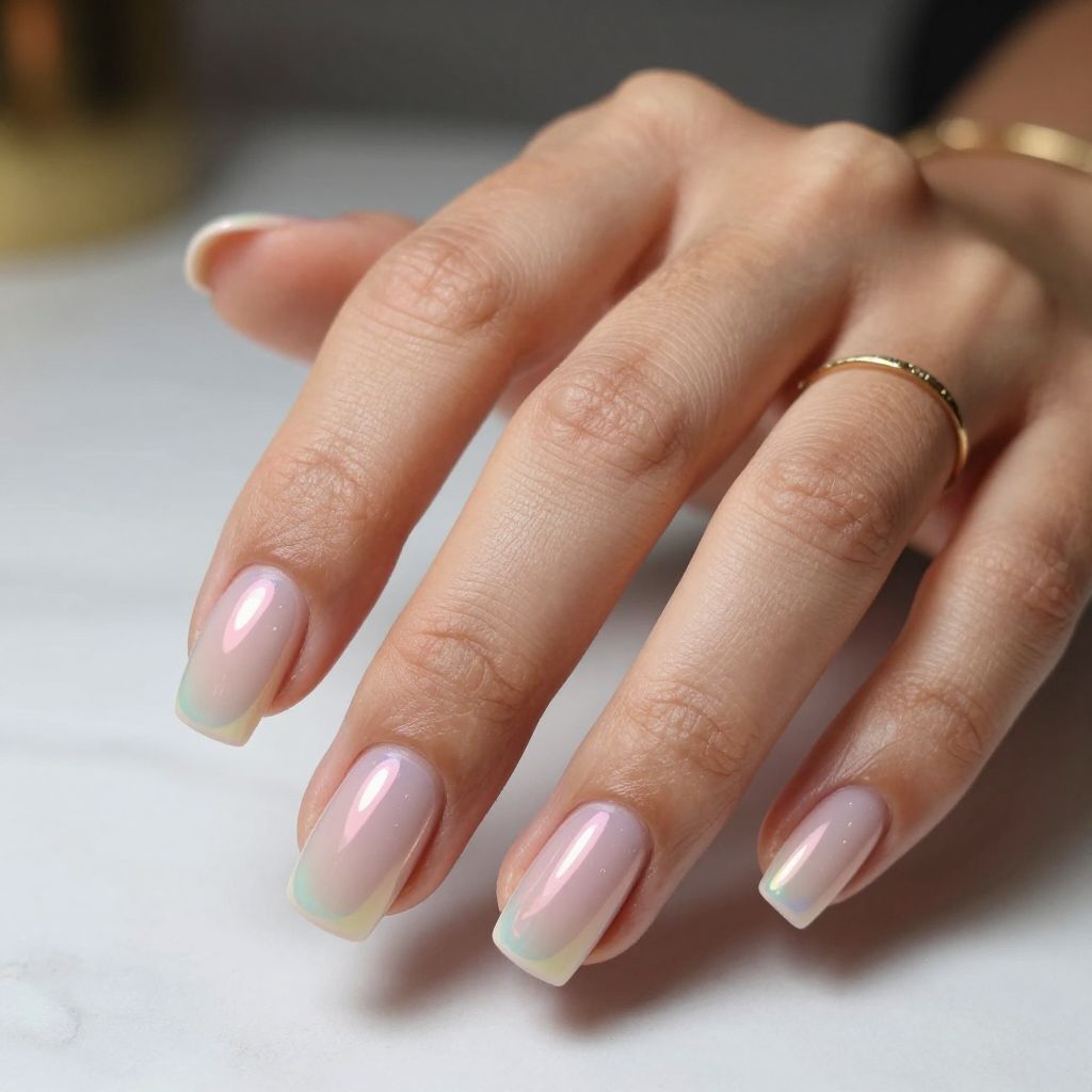 Iridescent Tips on Nude Base