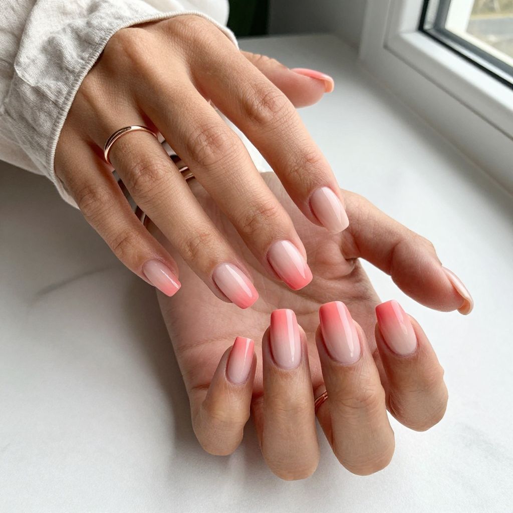 Gradient French Tips in Blush to Coral