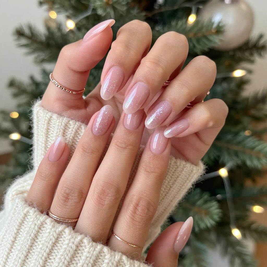 Shimmer Pink Tips with Subtle Glitter Fade