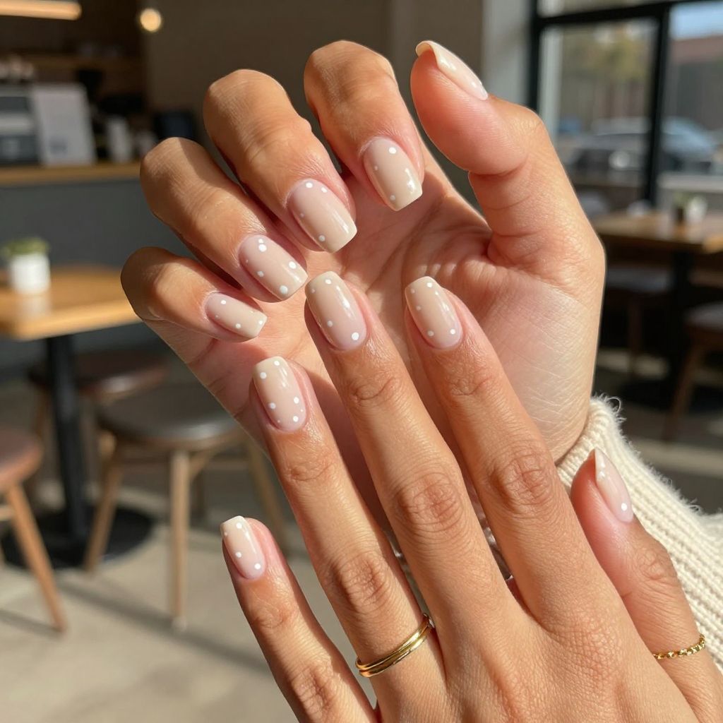 Subtle Nude Tips with Tiny Polka Dot Accents