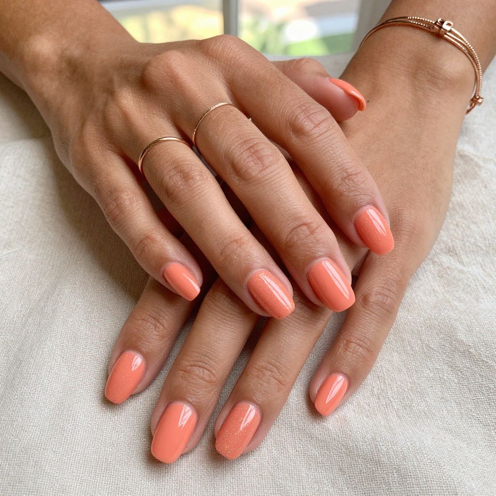 Soft Coral with Subtle Glitter Overlay