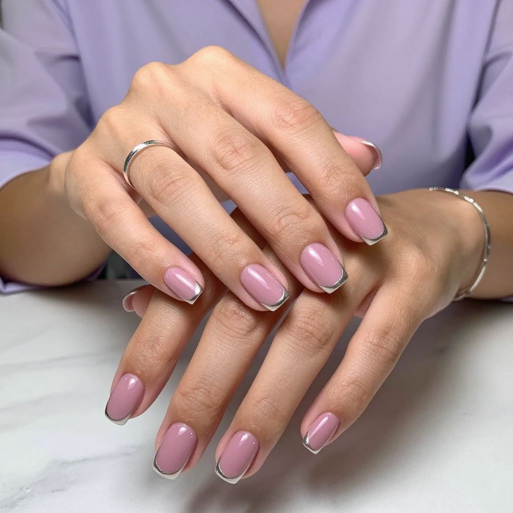 Mauve Pink with Thin Silver Lines