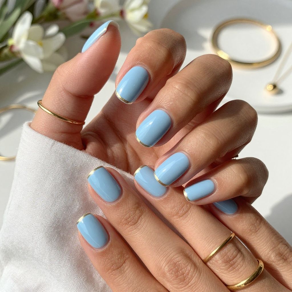 Baby Blue with Minimal Gold Line