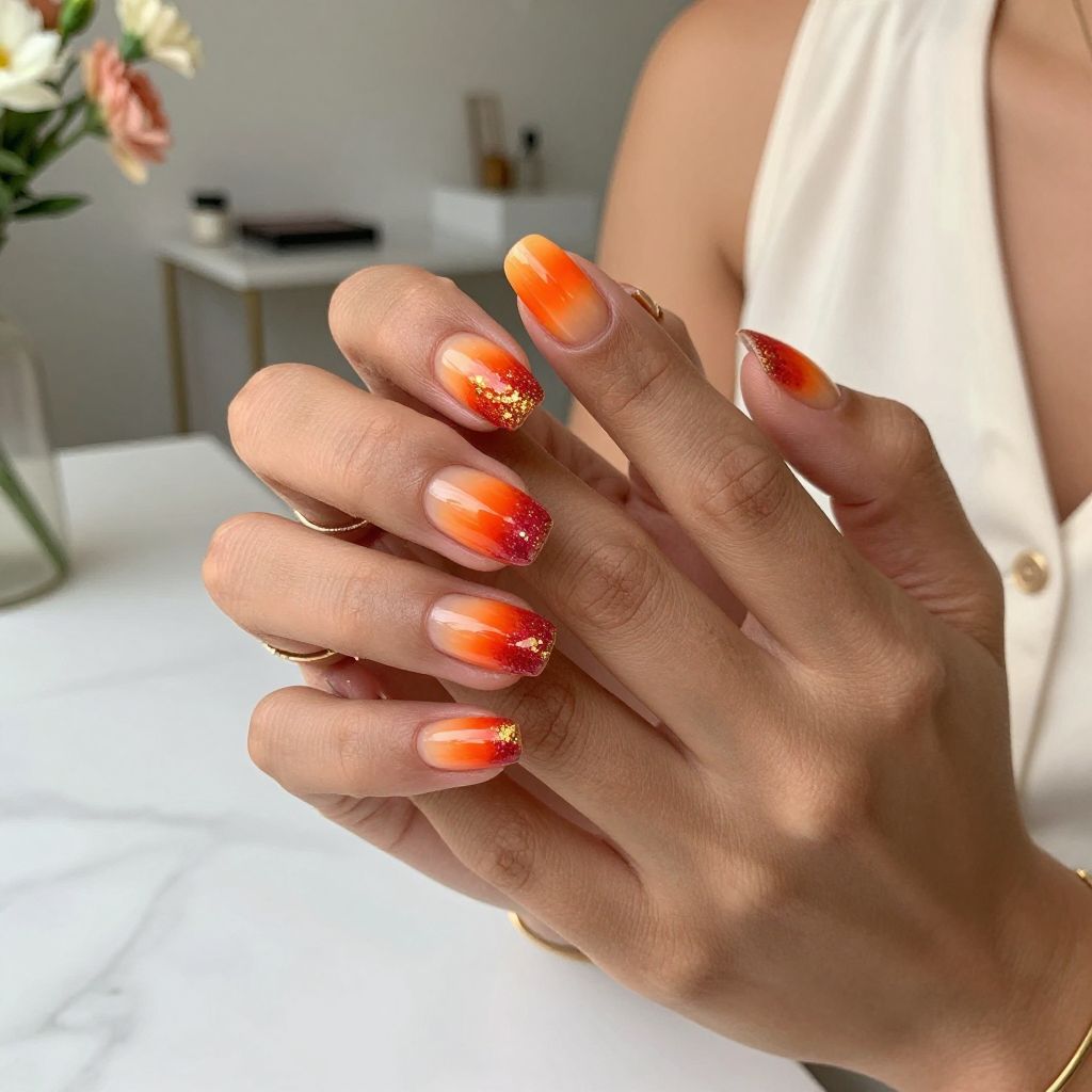 Glittery Sunset Nail Design