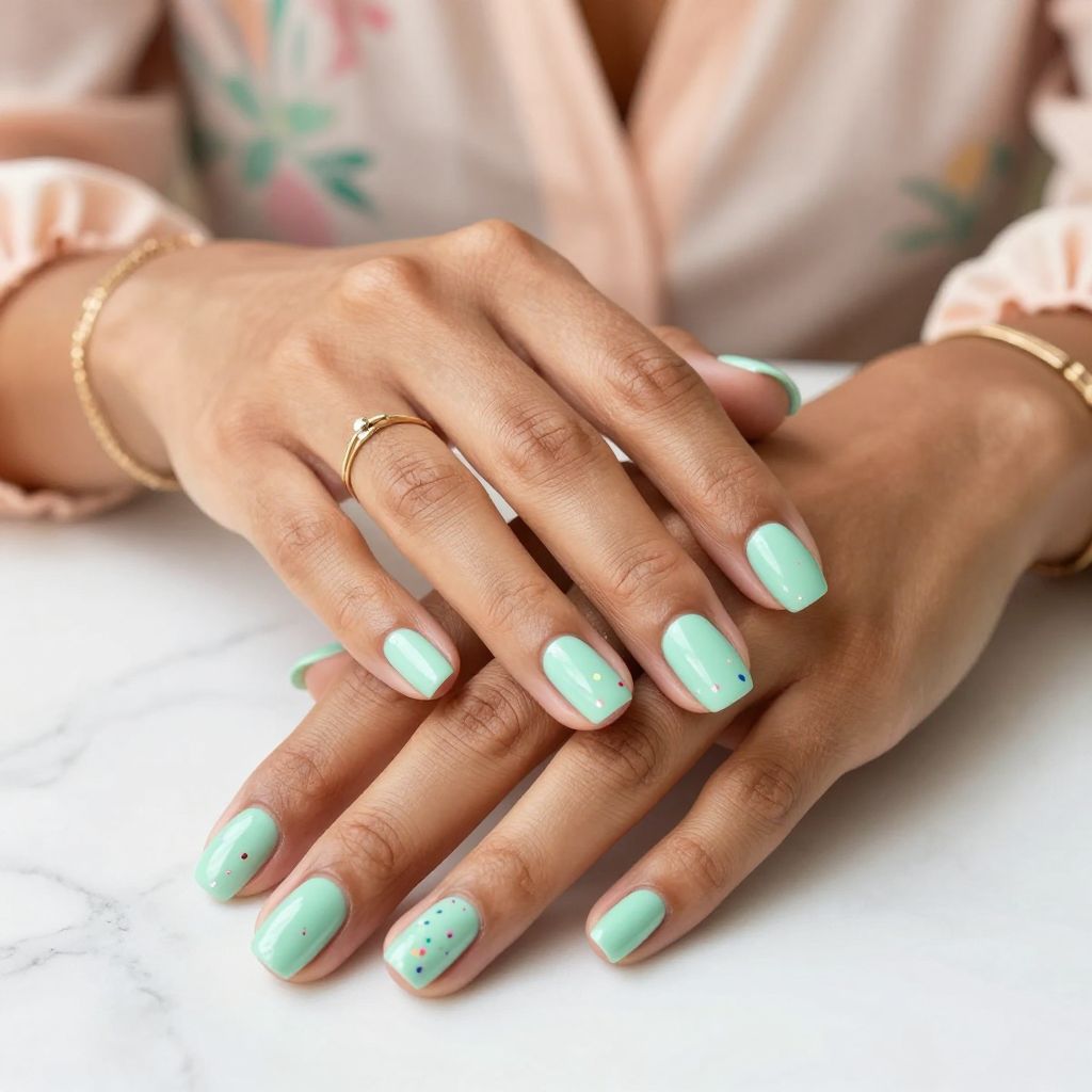 Seafoam Confetti Nail Design