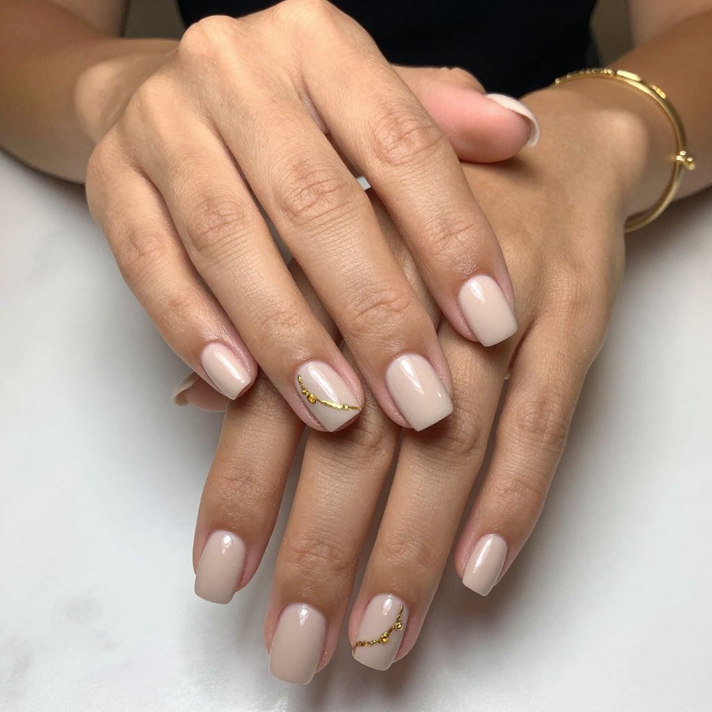 Classic Nude with Gold Accent Nail Design