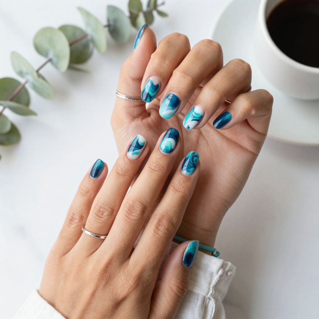 Ocean Wave Swirls Nail Design