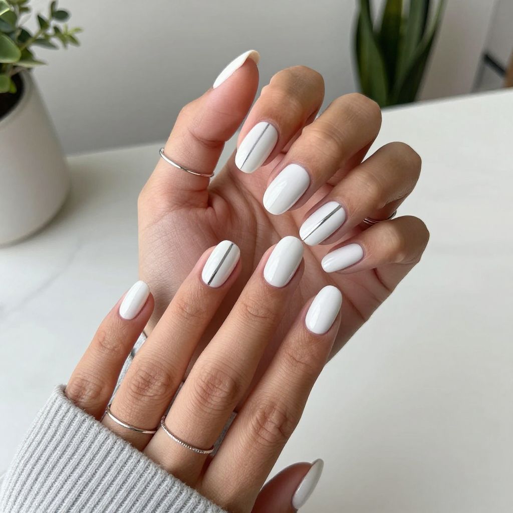 White with a Single Thin Silver Stripe