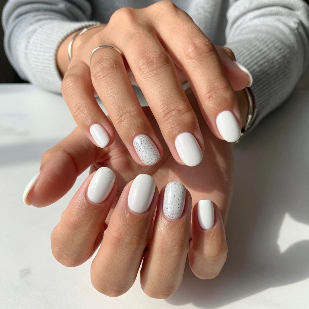 Glossy White with Tiny Sparkle Tips