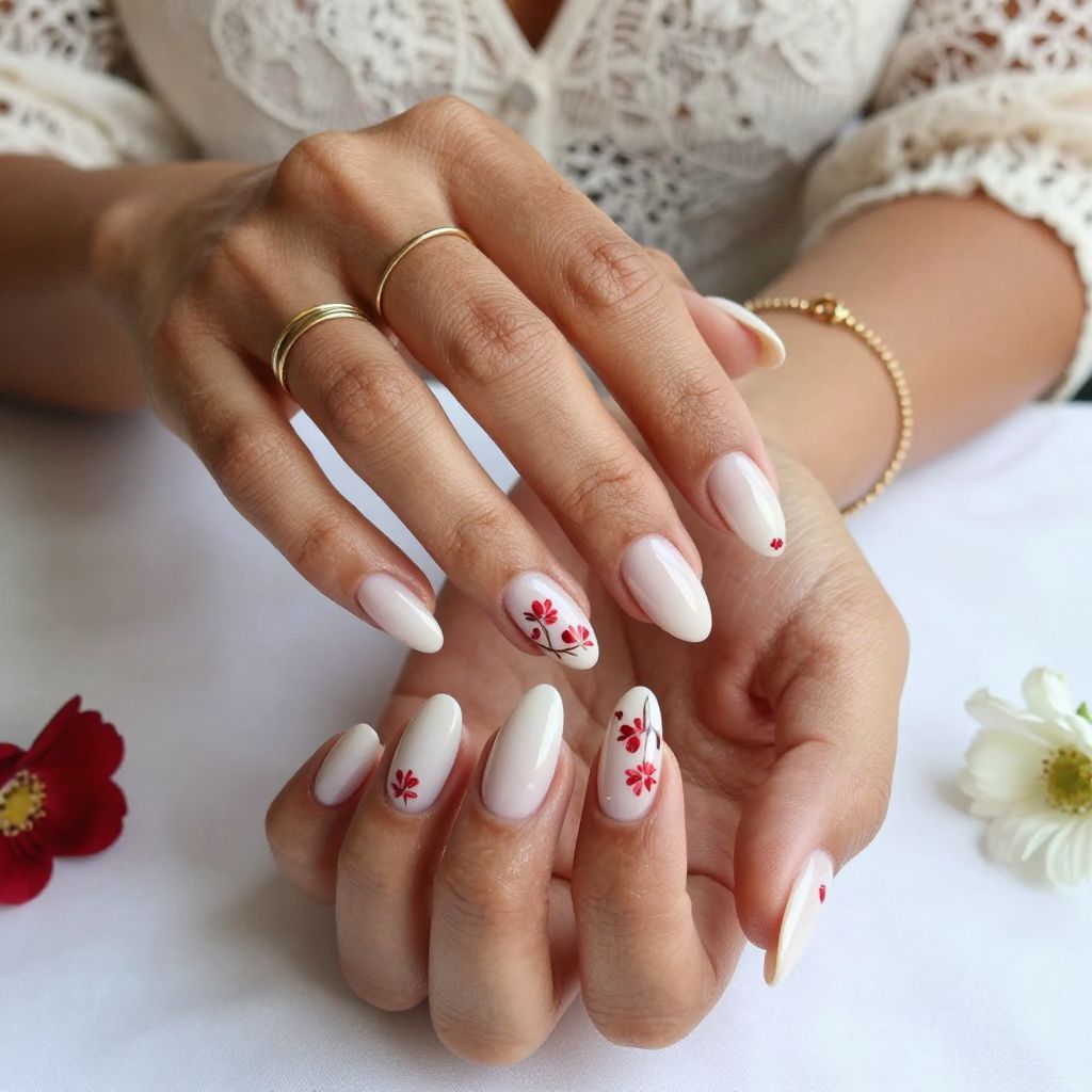 White Base with Red Floral Accent