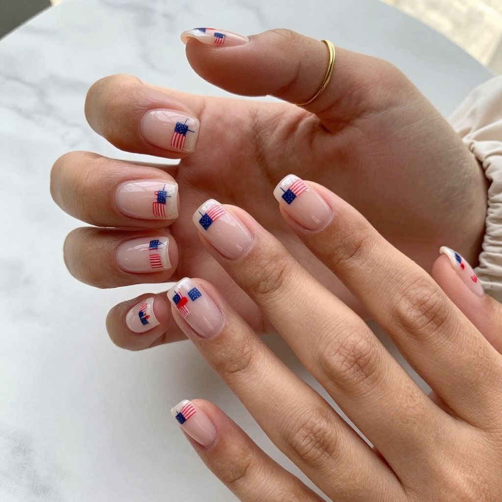 Clear Nails with Tiny Flag Decals