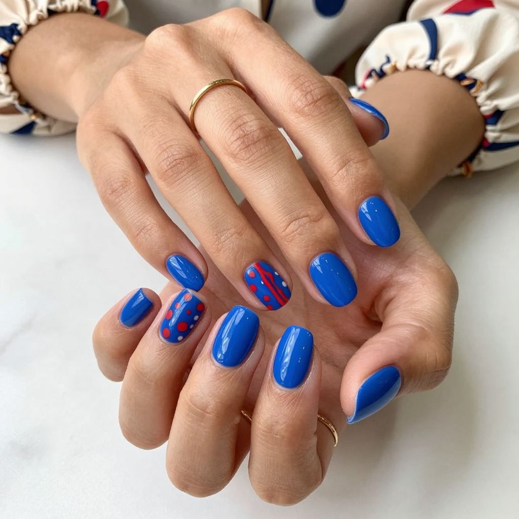 Glossy Blue with Red Matte Accents