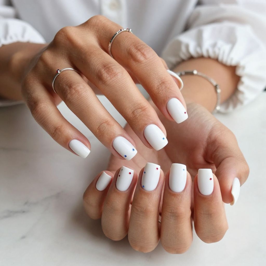 Matte White with Tiny Red and Blue Gems