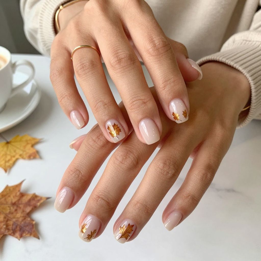 Clear Nails with Tiny Leaf Stickers