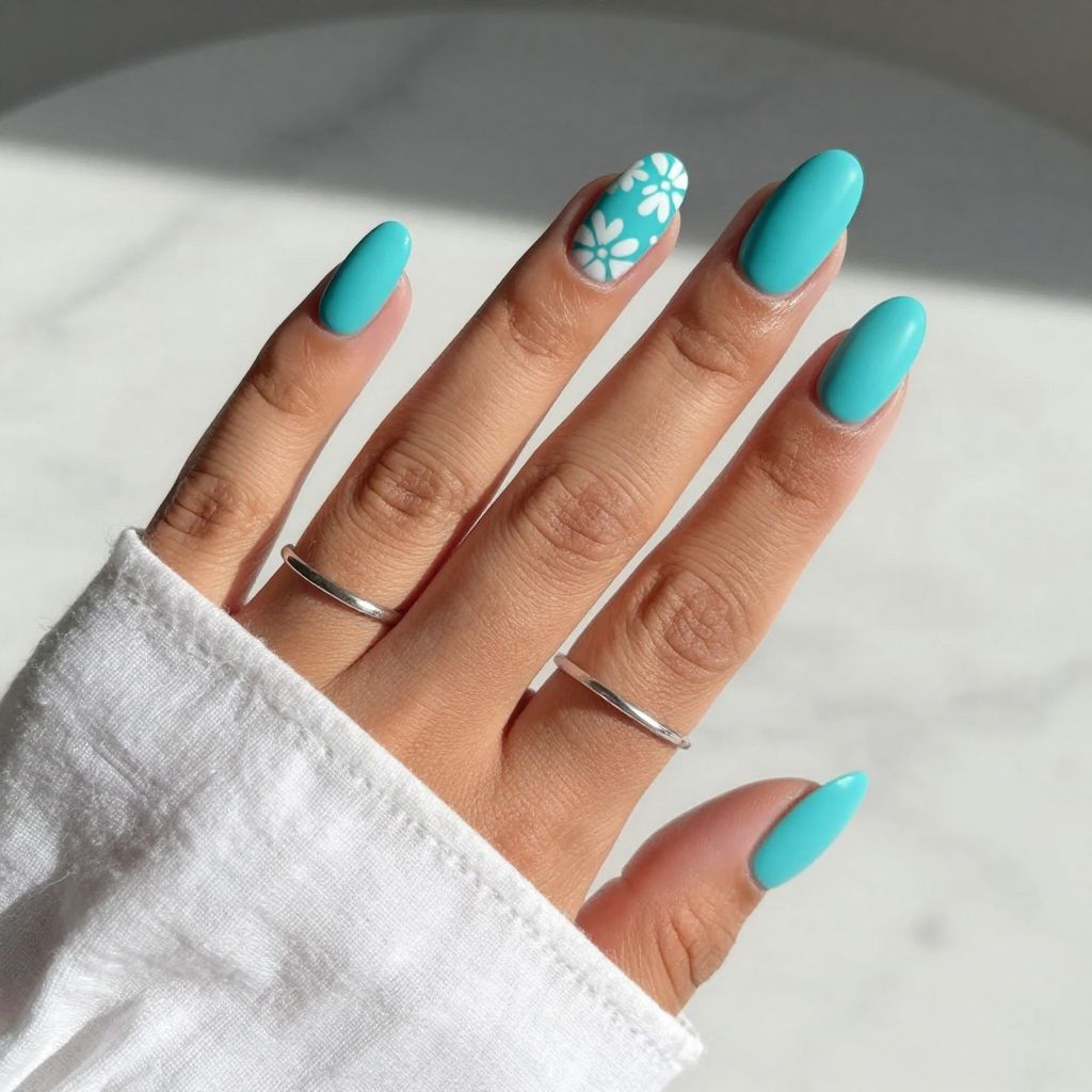 Bright Aqua Matte with Floral Accents