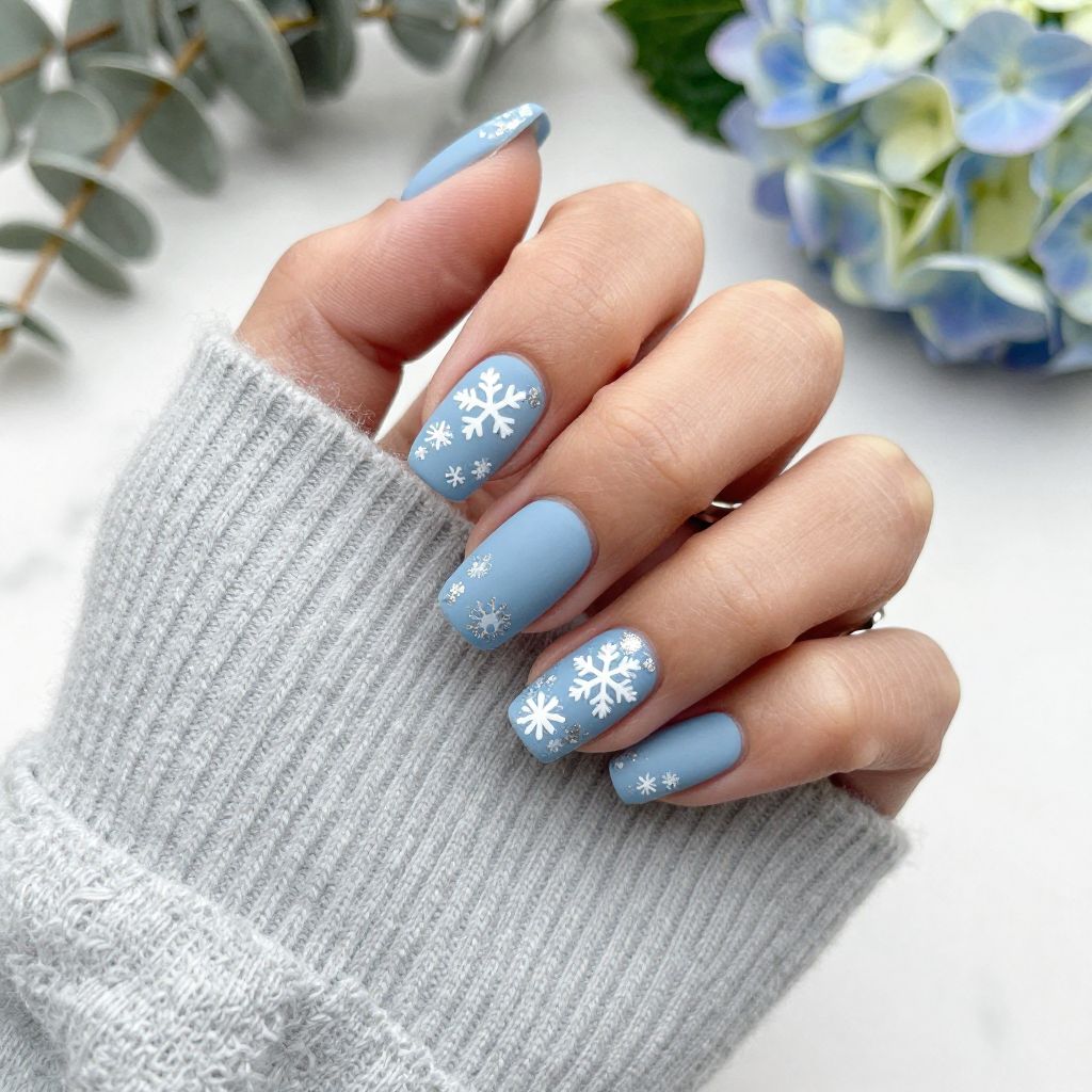 Classic White Snowflakes on Frosted Blue