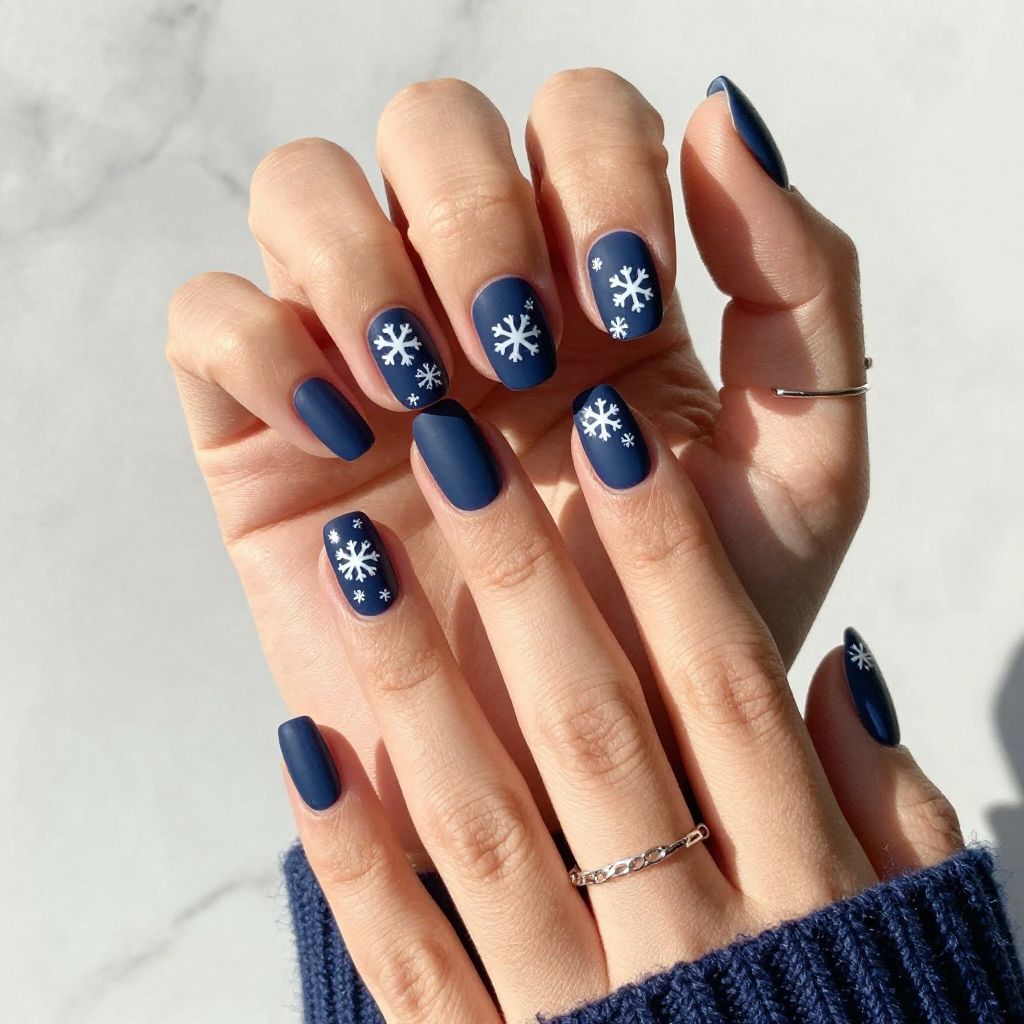 Matte Navy with Glossy Snowflake Stamps
