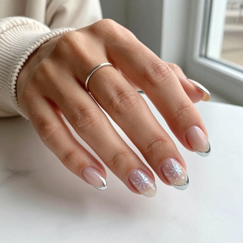 Clear Base with Holographic Snowflakes and Silver Tips