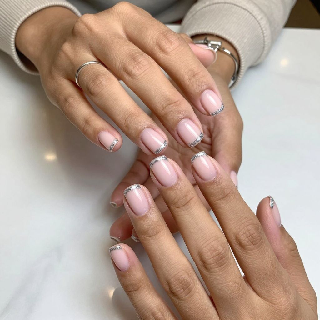 Silver Glitter Cuticle Detailing