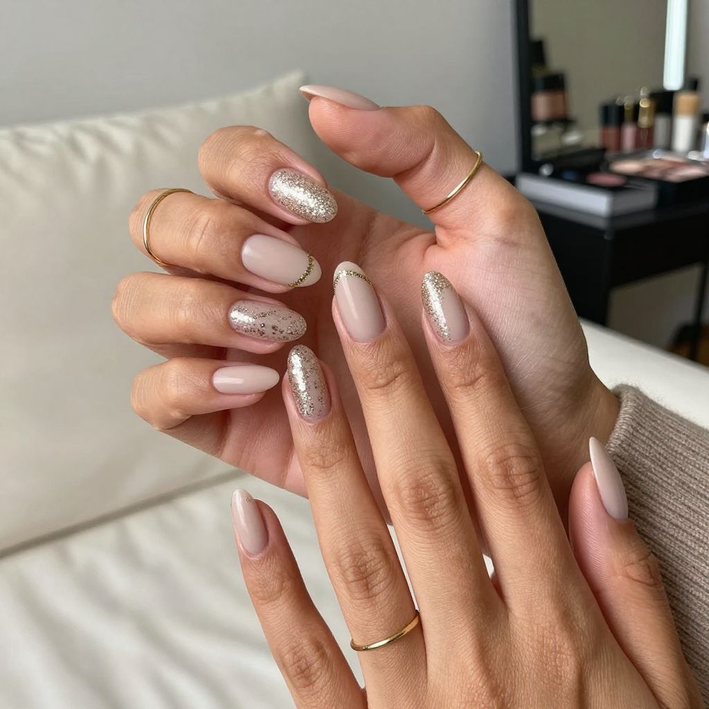Champagne Sparkle with Matte Nude Base