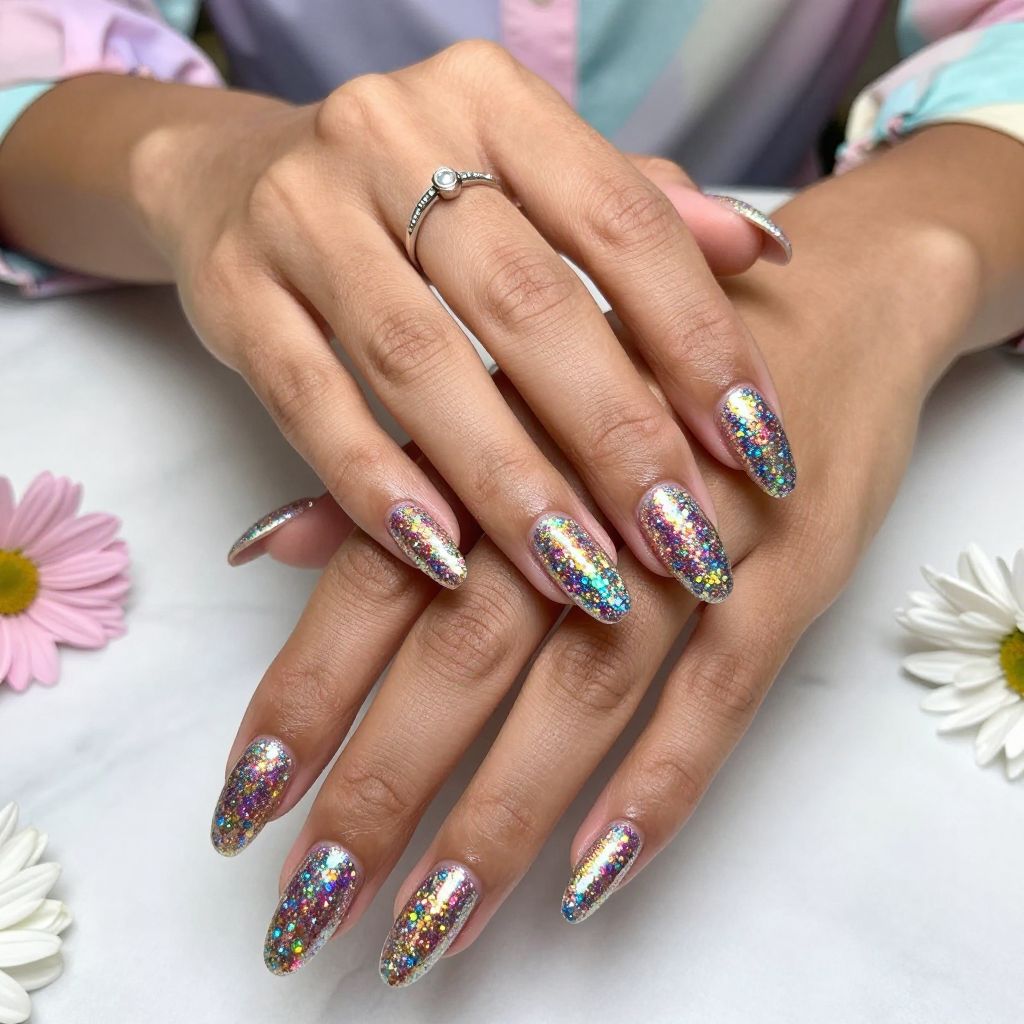 Rainbow Sparkle Coffin Nails