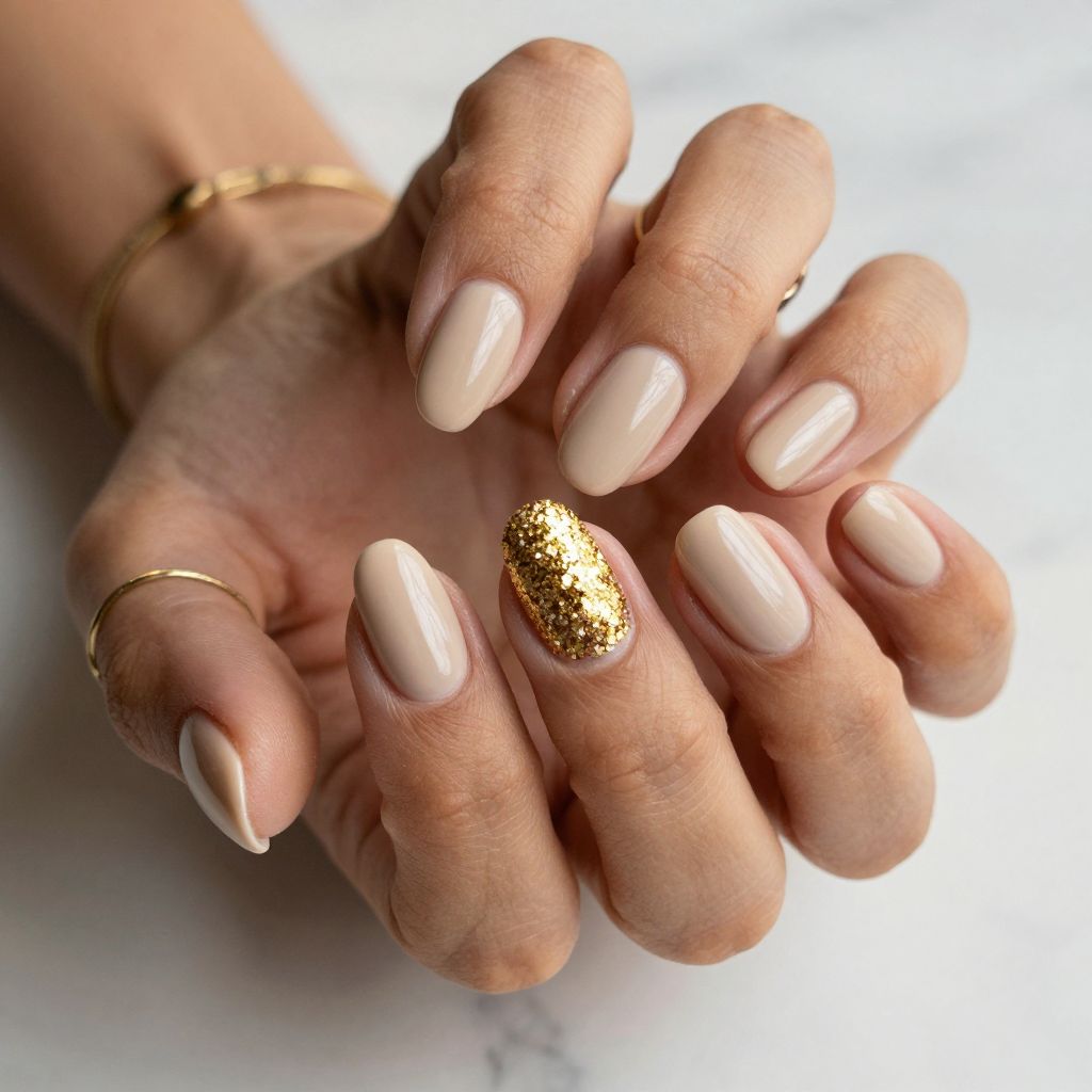 Golden Glitter Accents on Neutral Base