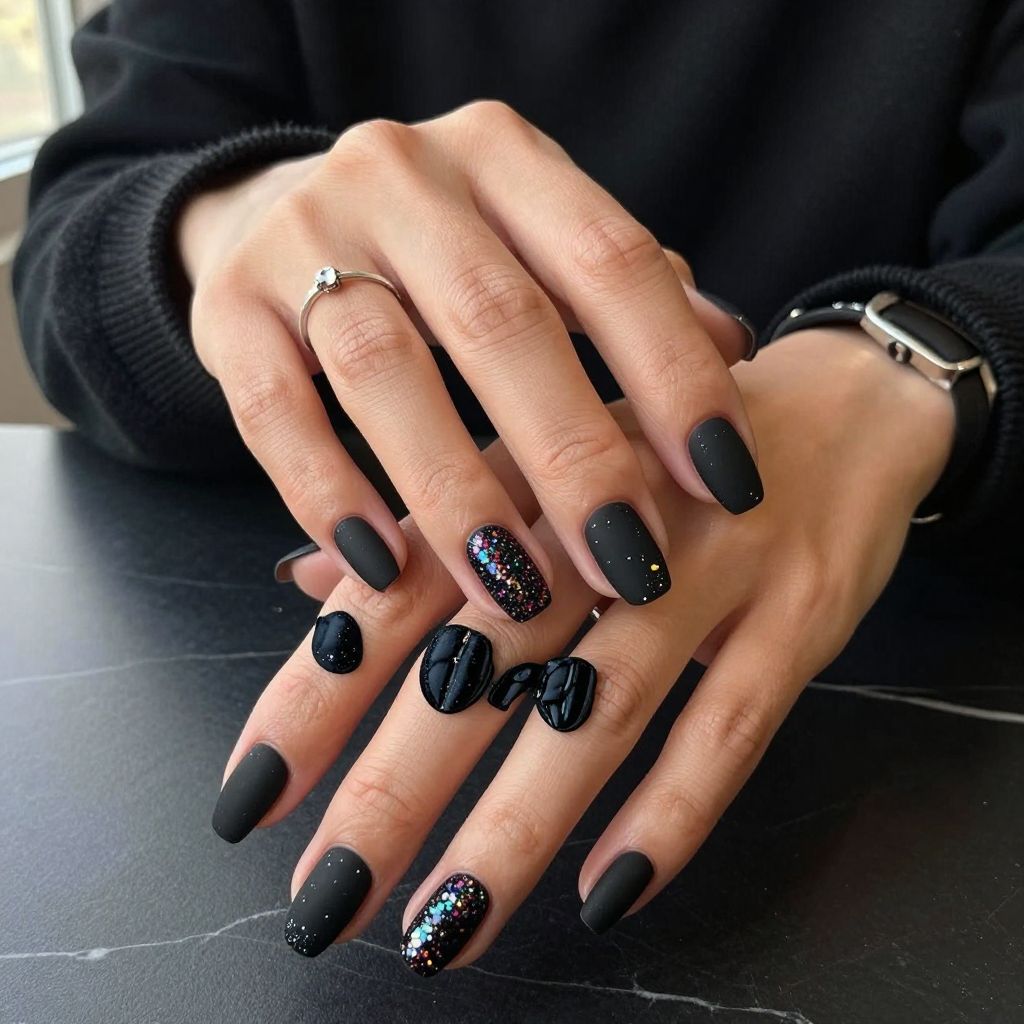 Black Sparkle Velvet Nails