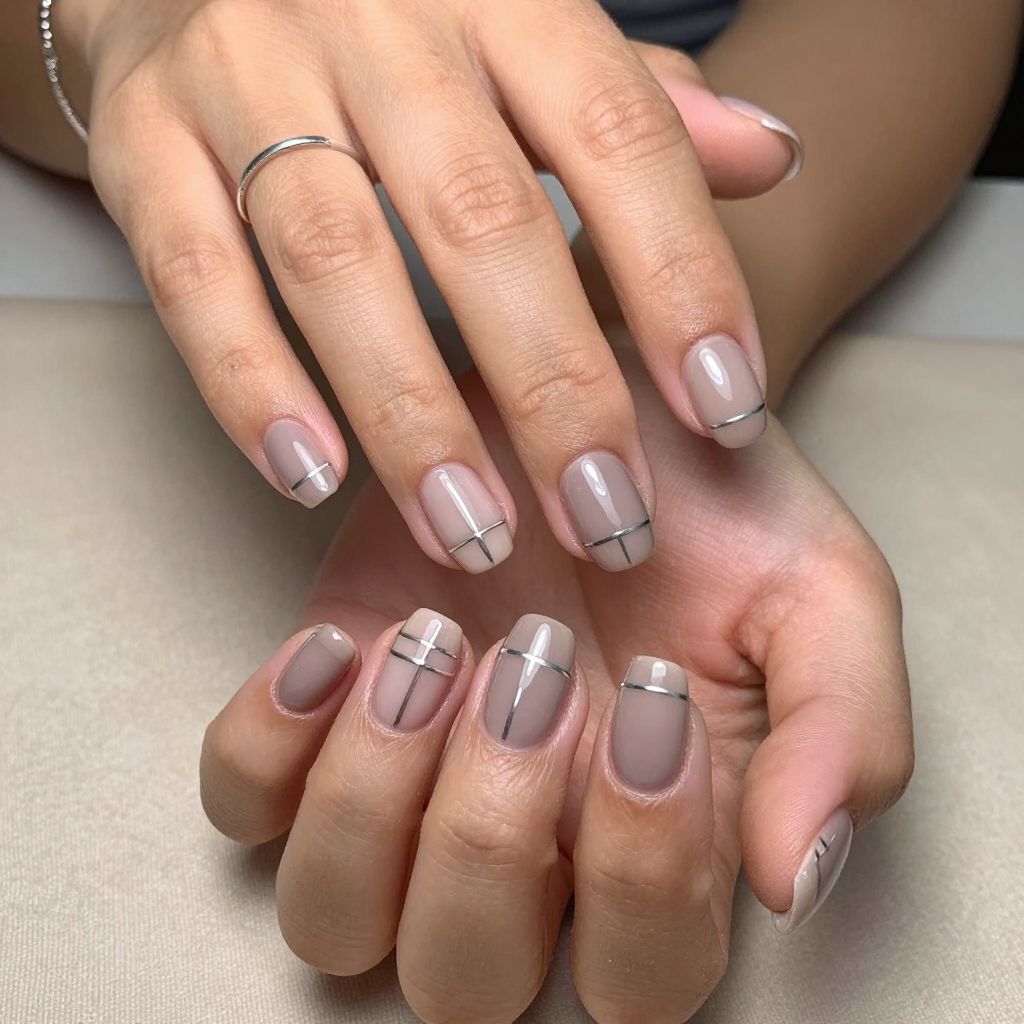 Taupe with Silver Grid Lines