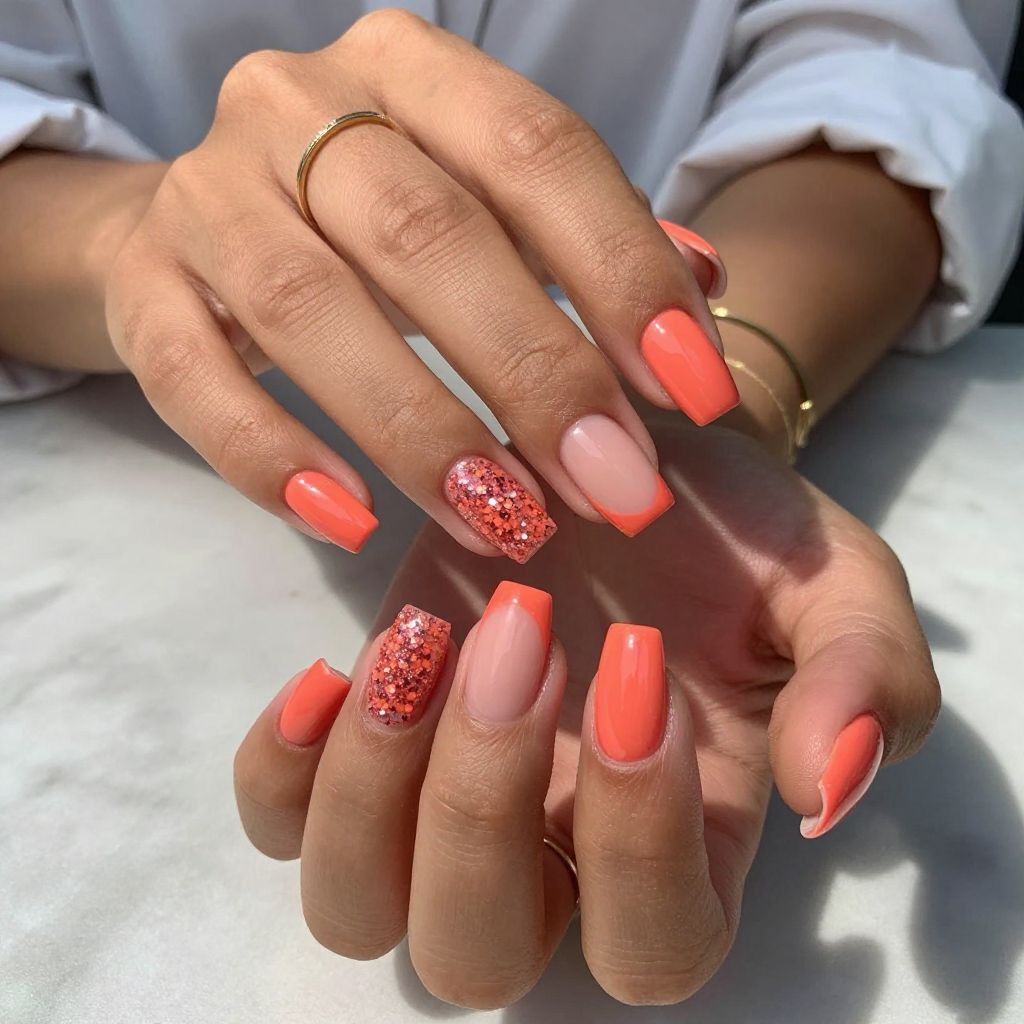 Vibrant Coral with Glitter Accent