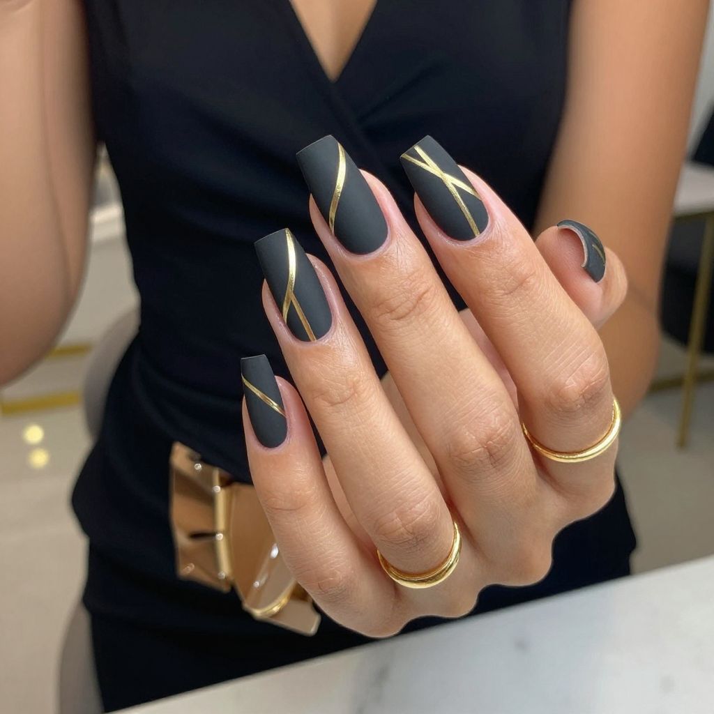 Matte Black with Gold Stripes