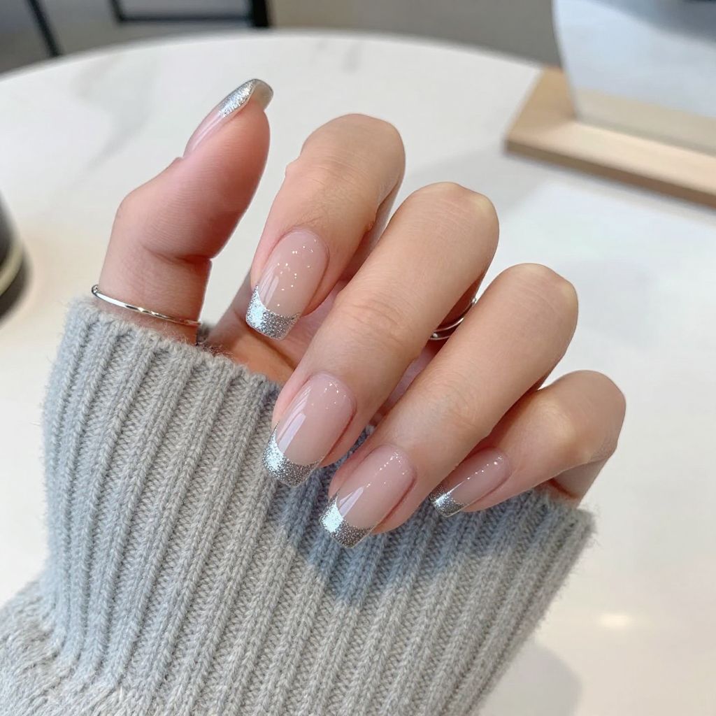 French Glitter Tips with Clear Base