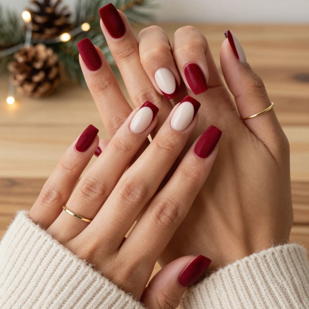 Red Velvet Tips on Off-White Base