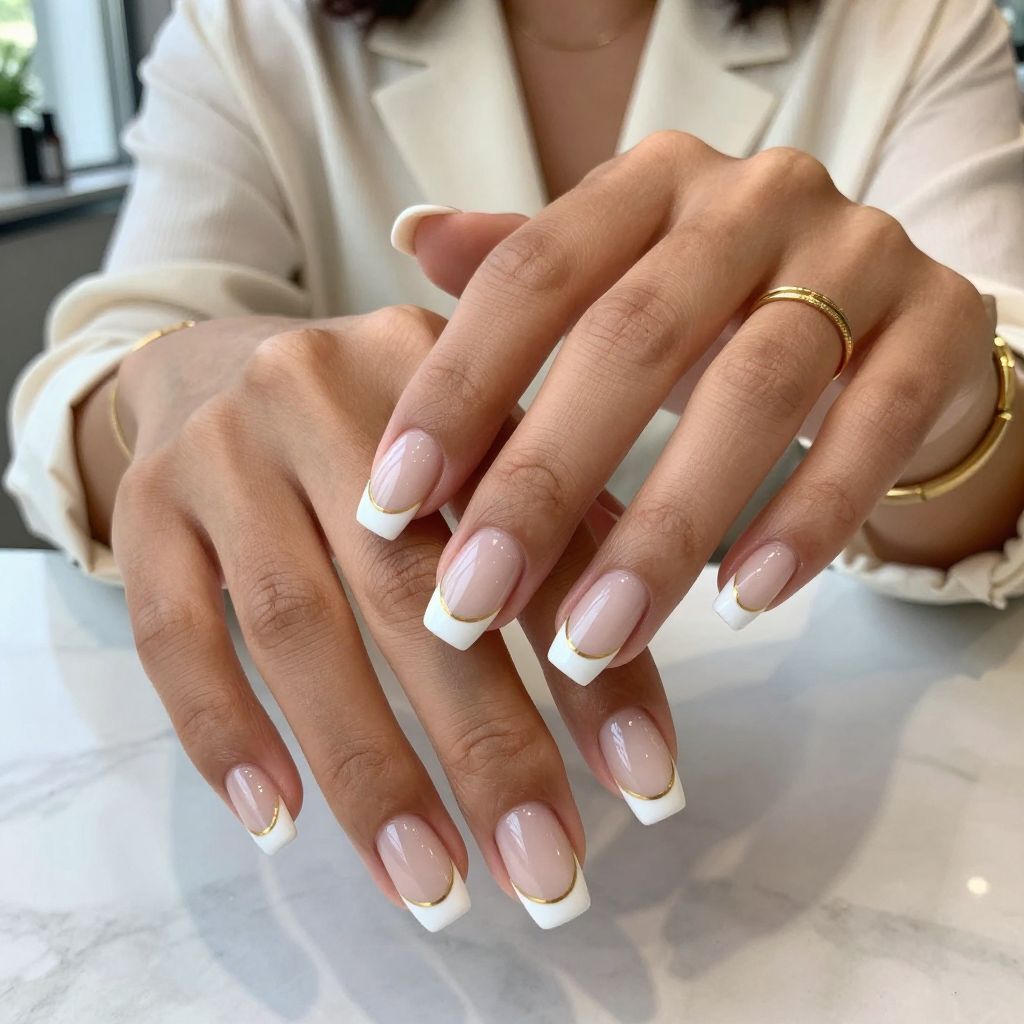 French Tips with Thin Gold Lines