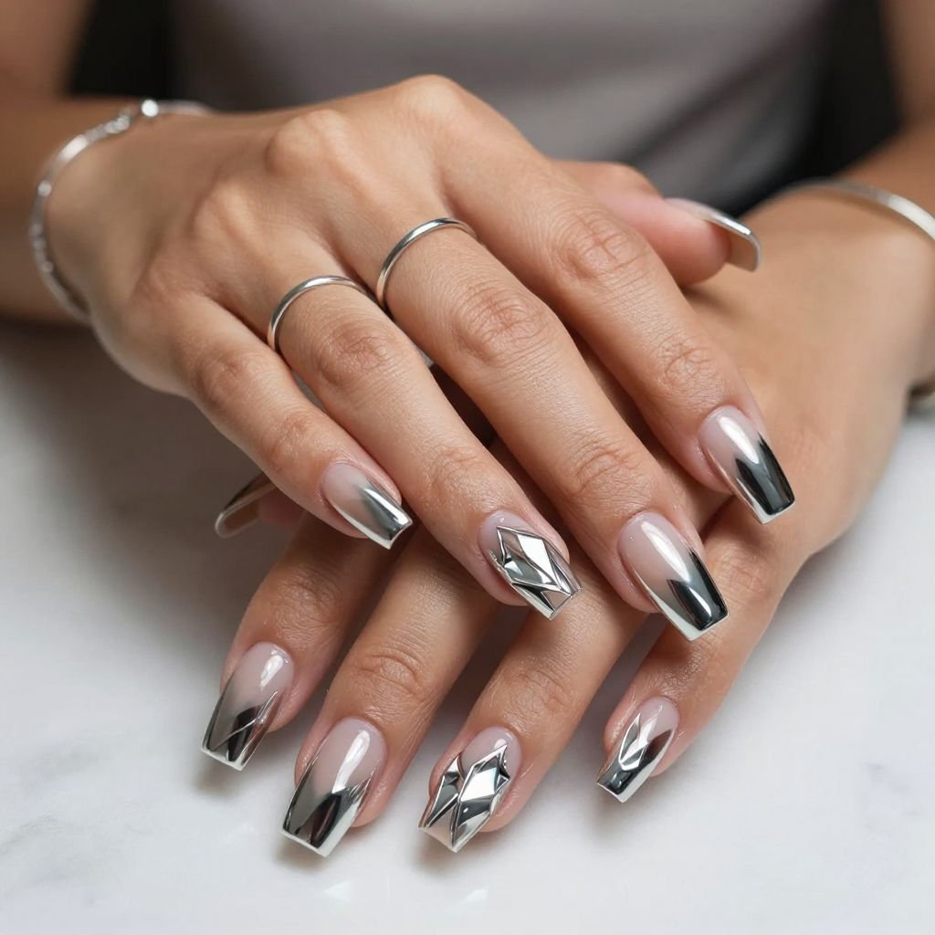 Chrome Silver French Tips