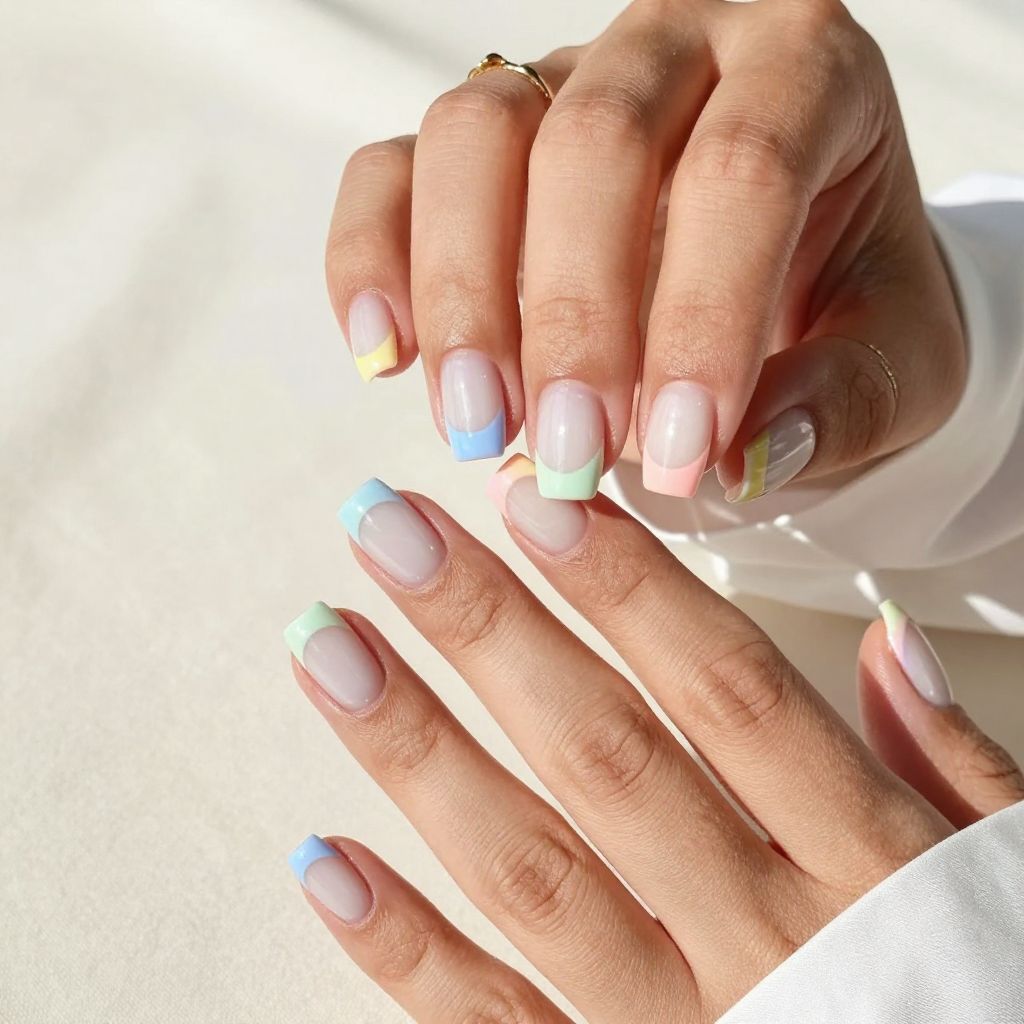 Pastel Rainbow Tips on Sheer Base