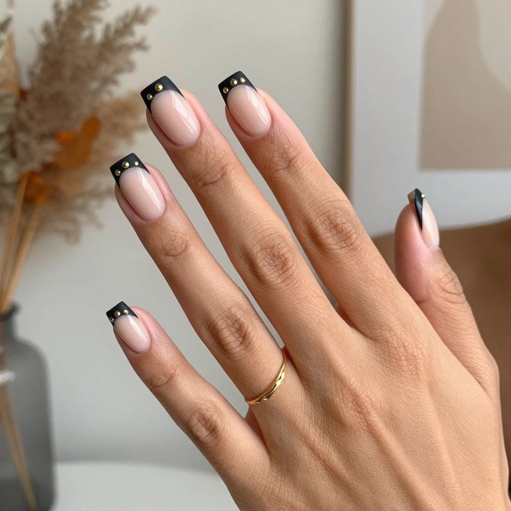 Matte Black Tips with Tiny Gold Studs