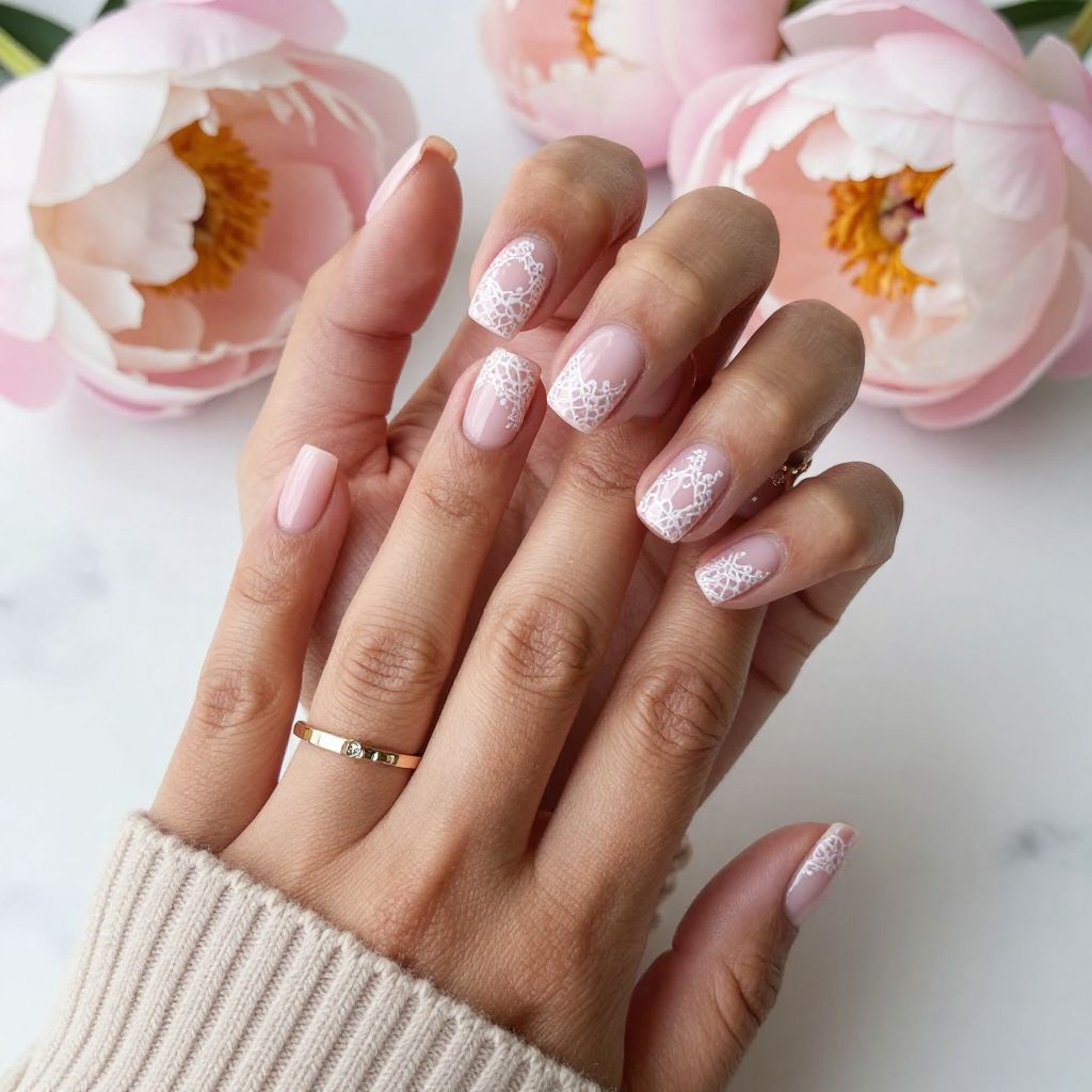 White Lace Accent Nails