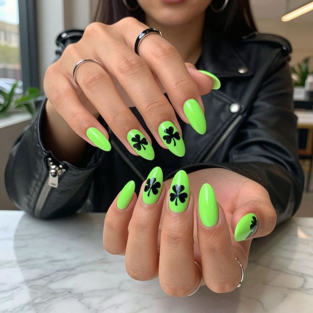 Neon Green Tips with Black Shamrocks