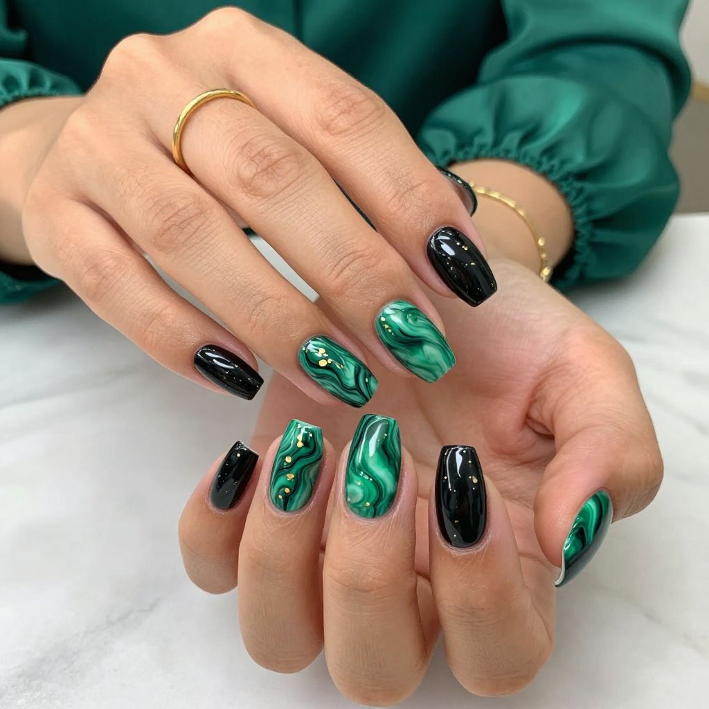 Black and Green Marble with Gold Flecks