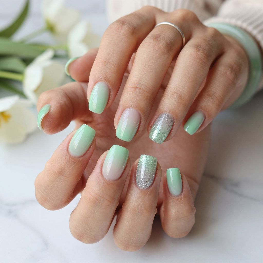Glitter Gradient with Pumped Pastel Greens